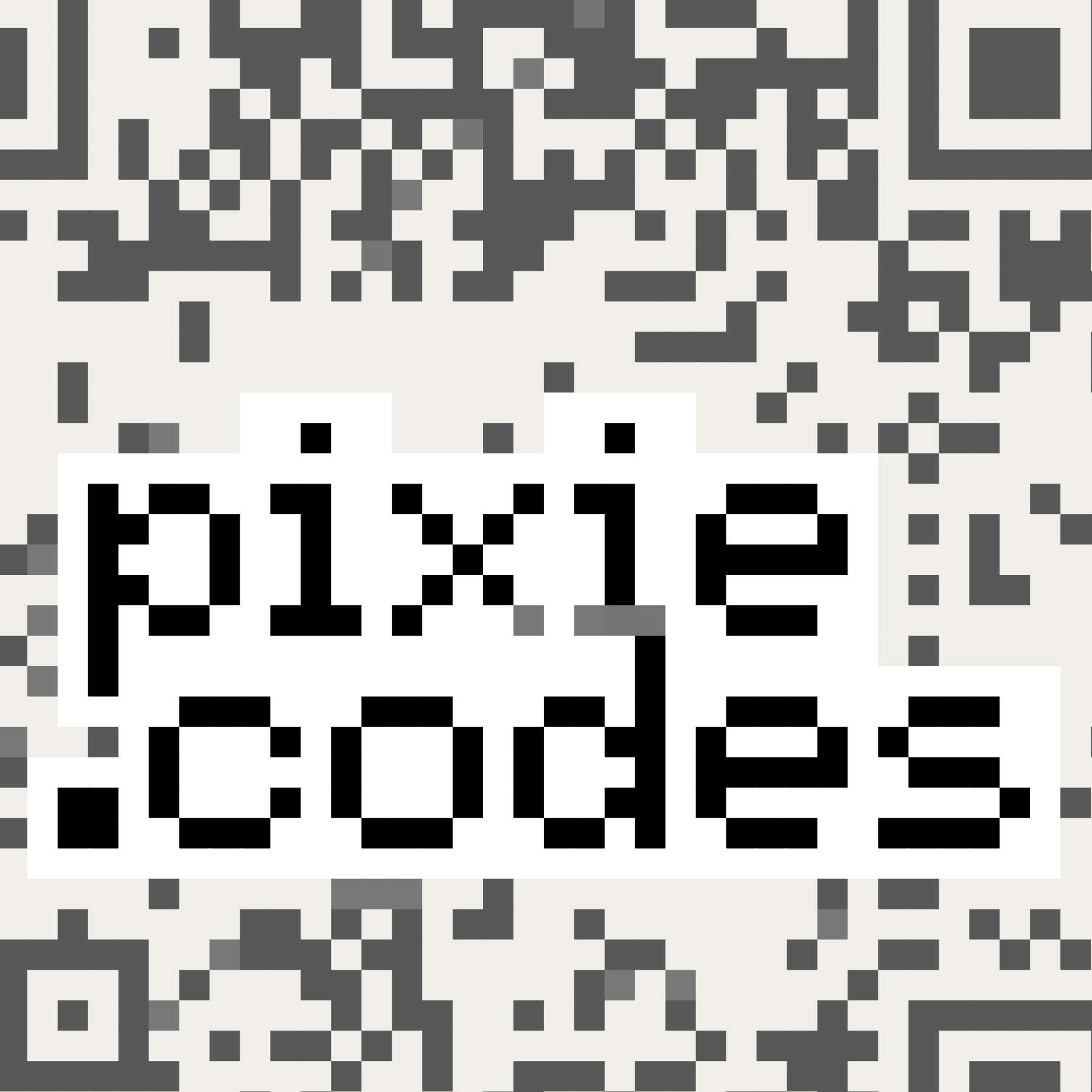 pixie.codes Creative Mode sample showing text embedded inside the QR grid
